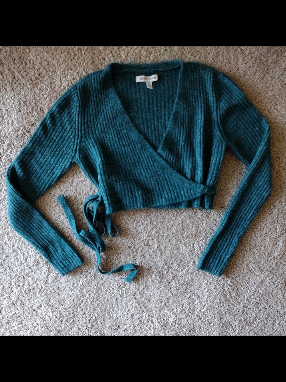 Urban Outfitters Ribbed Teal Wrap Sweater Crop